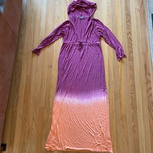 Tie dye hooded maxi swim coverup